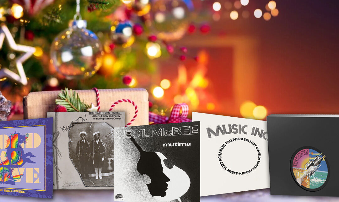 Vinyl records under the Christmas tree