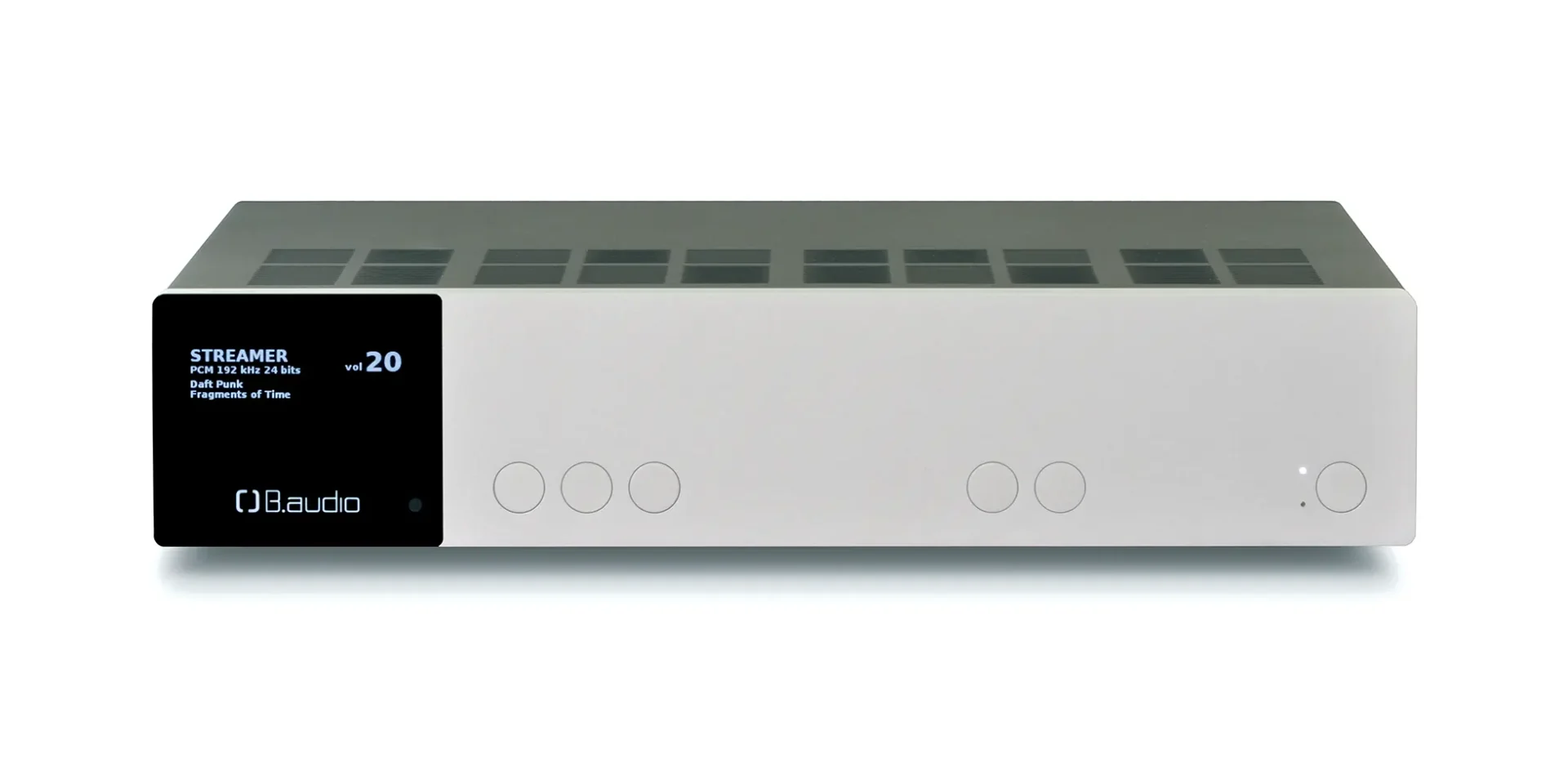 B.audio alpha one hifi DAC front view of the chassis against white background