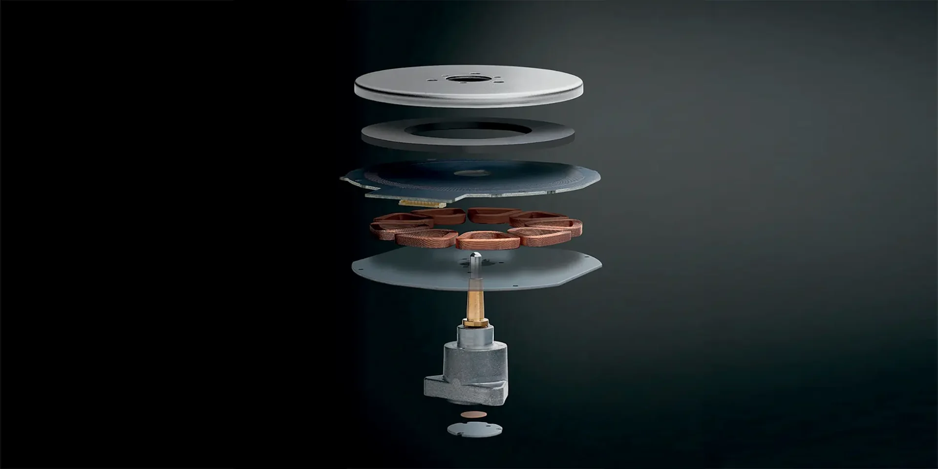 Technics SL-1200 GR2 hifi turntable cinematic shot of the layers